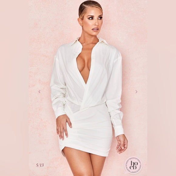 House of CB - ‘Nicolette’ White Draped Shirt Dress - Picture 5 of 14